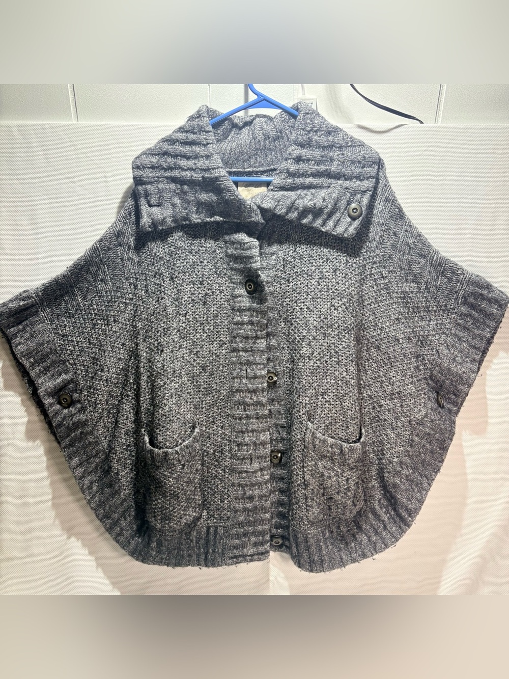 aerie Gray Knit Button-Front Poncho with Pockets